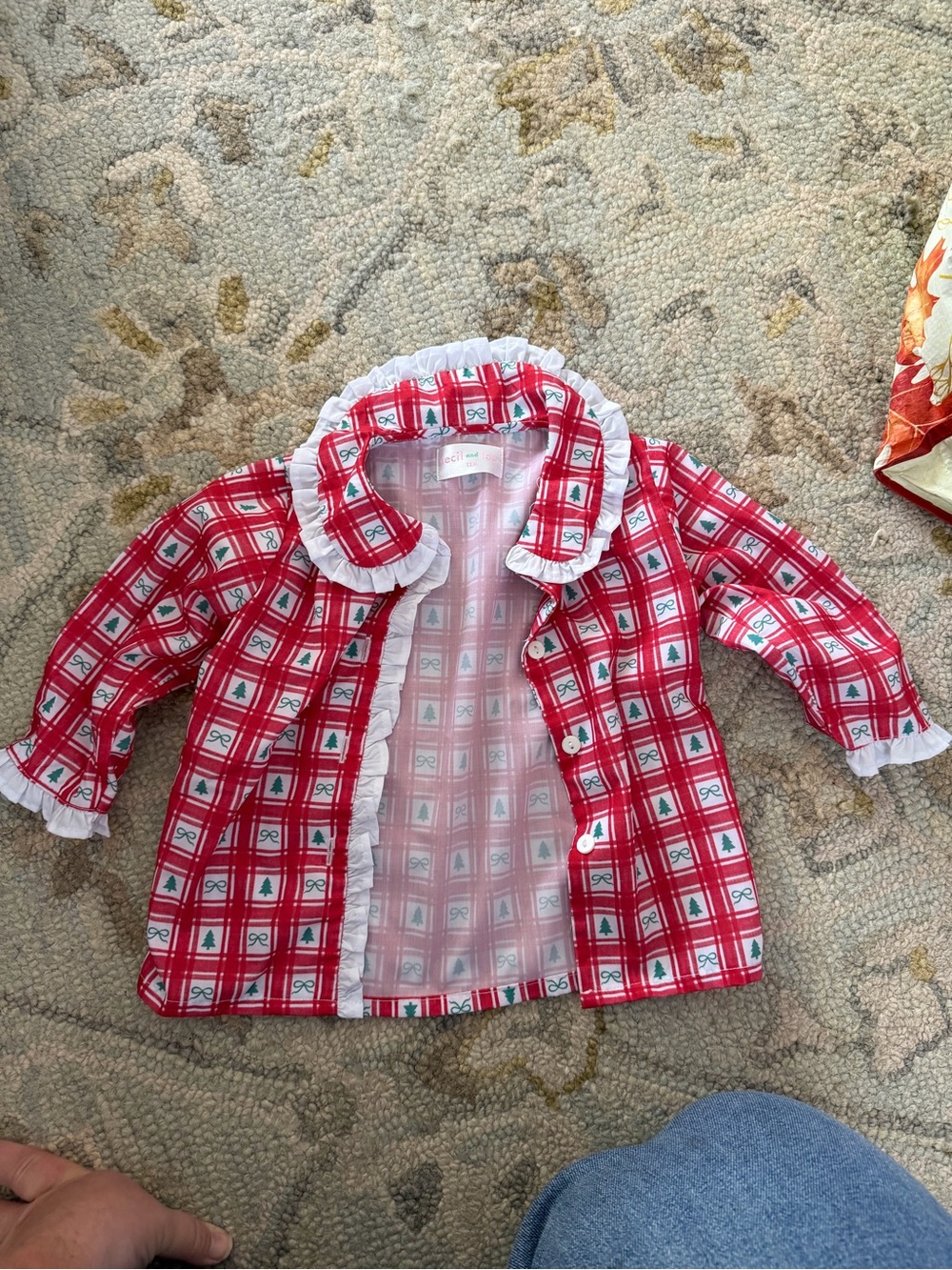 Girls' Red Plaid Holiday Jacket with Ruffle Trim